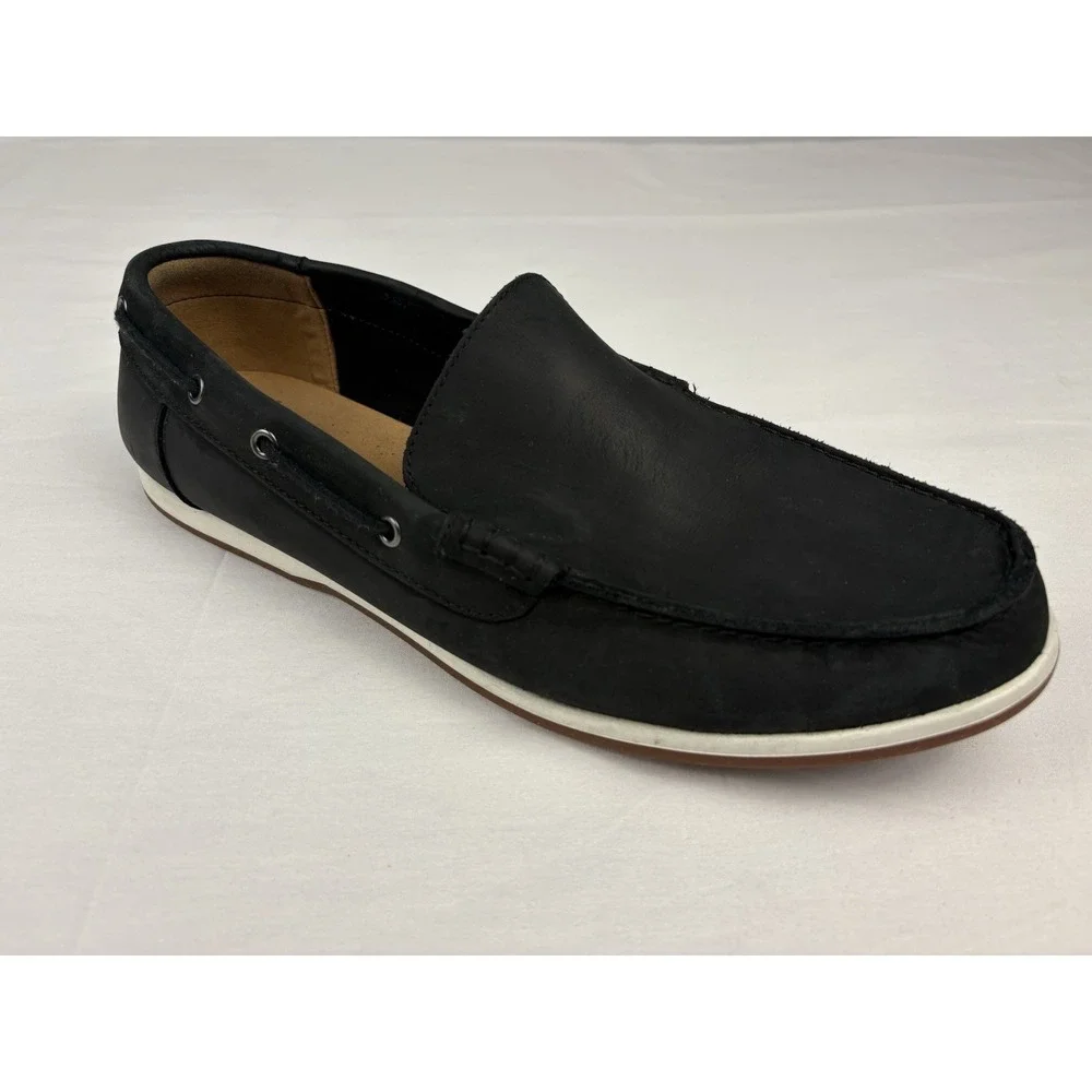 Clarks Nubuck Leather Driving Loafers Boat Shoes 11.5M Matte Black EUC